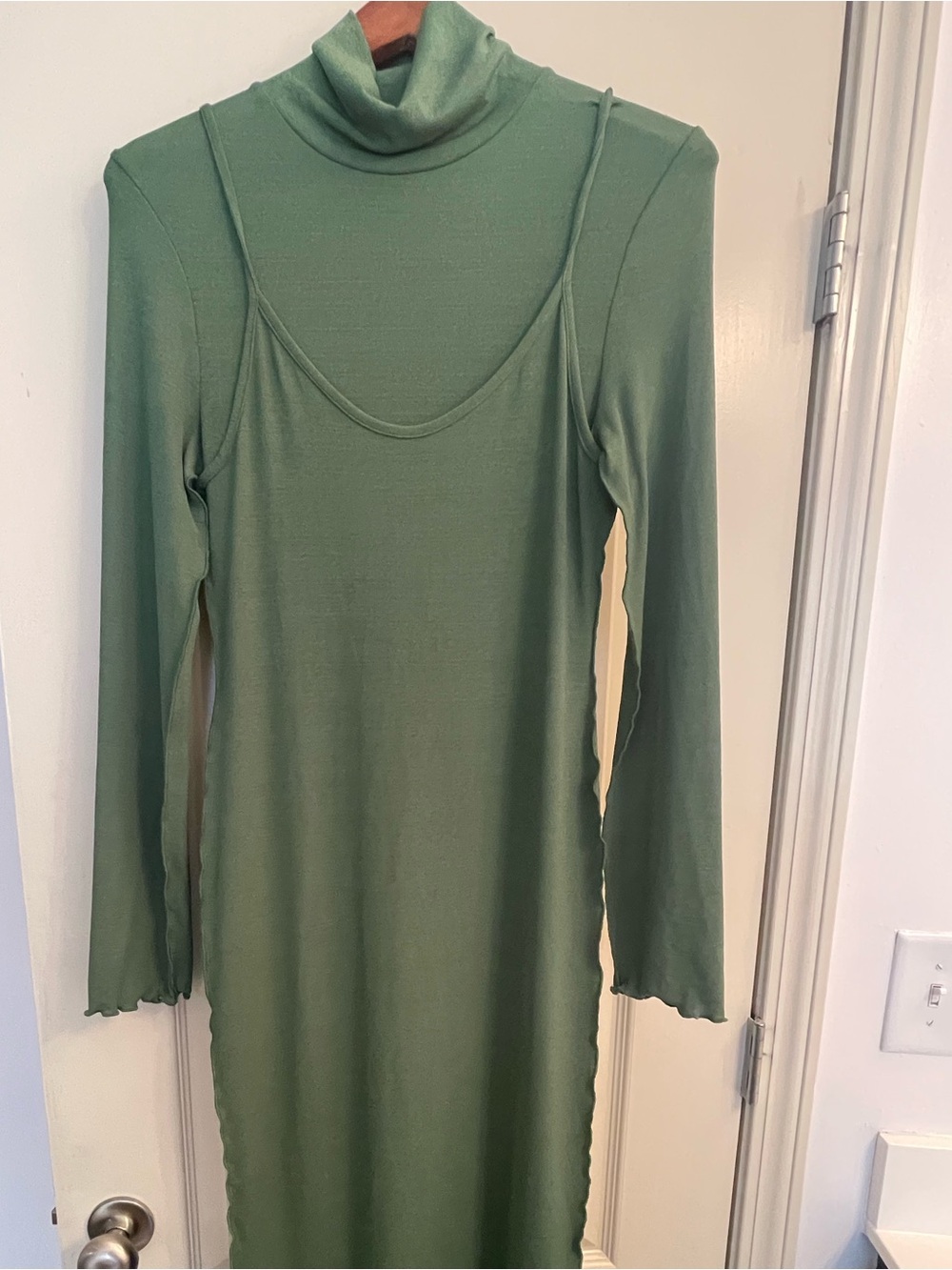 Topshop Green Layered Turtleneck Midi Dress